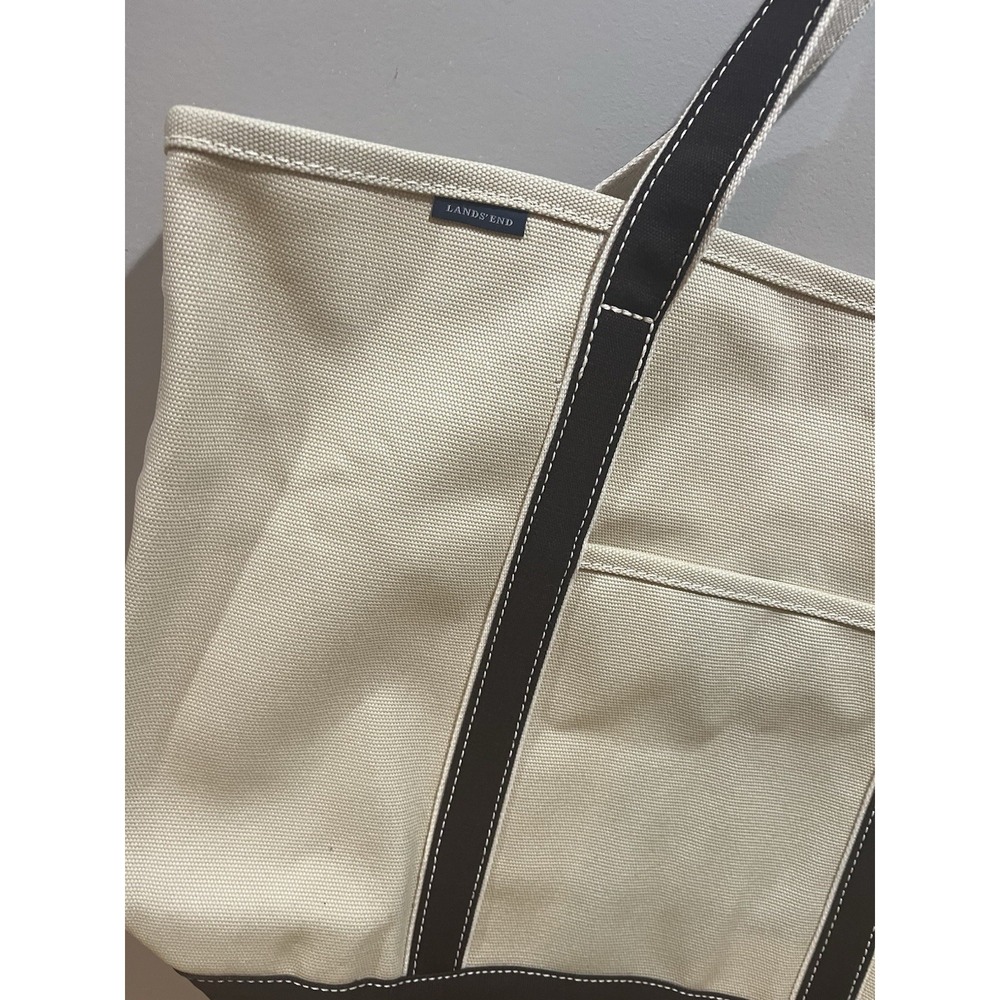 Lands'‎ End Extra Large  Canvas Tote Boat Bag Brown/Cognac 33x38" Y2K - Picture 3 of 6
